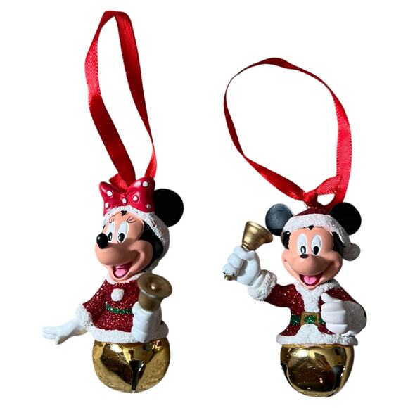 Disney Mickey and Minnie Mouse Glitter Bells 2-CT Ornaments As-is - Picture 3 of 6